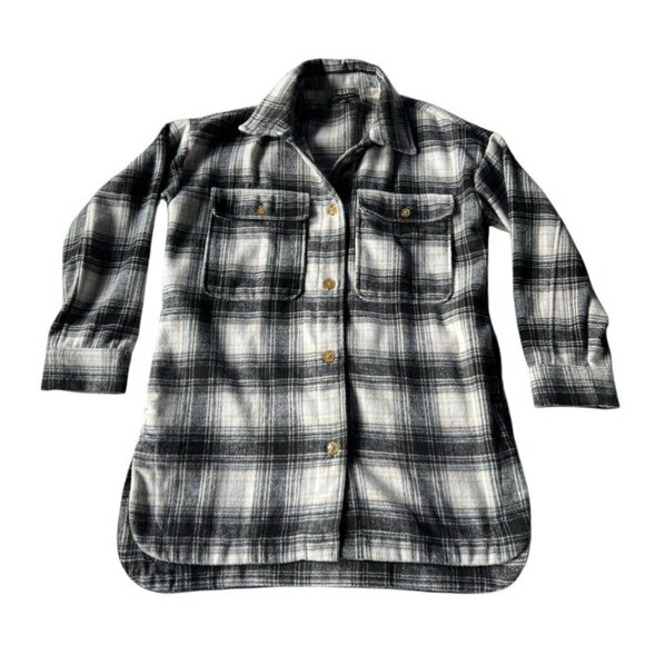 Banana Republic Woman's Sz S Shacket Shirt Jacket Black Cream Plaid Wool Blend - Picture 13 of 13